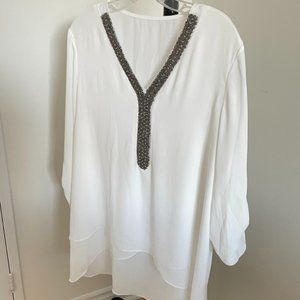 Sheer Long White Blouse with beaded detail